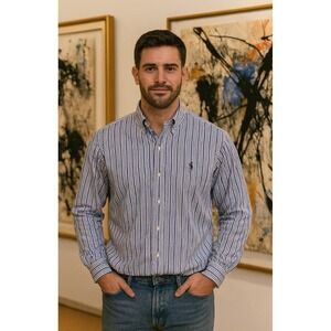 RALPH LAUREN long sleeve shirt men, Blue/white Stripe, Med.Regency core